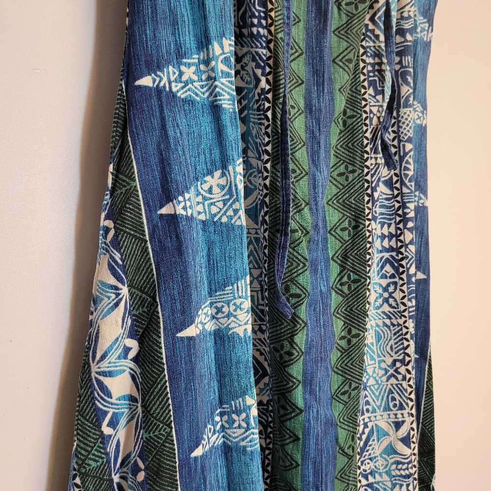Handmade Beautiful Blue & Green Printed Bohemian Maxi Dress, Size Large - Picture 5 of 6